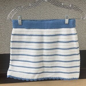 LoveShackFancy Blue and White Striped Mini Skirt